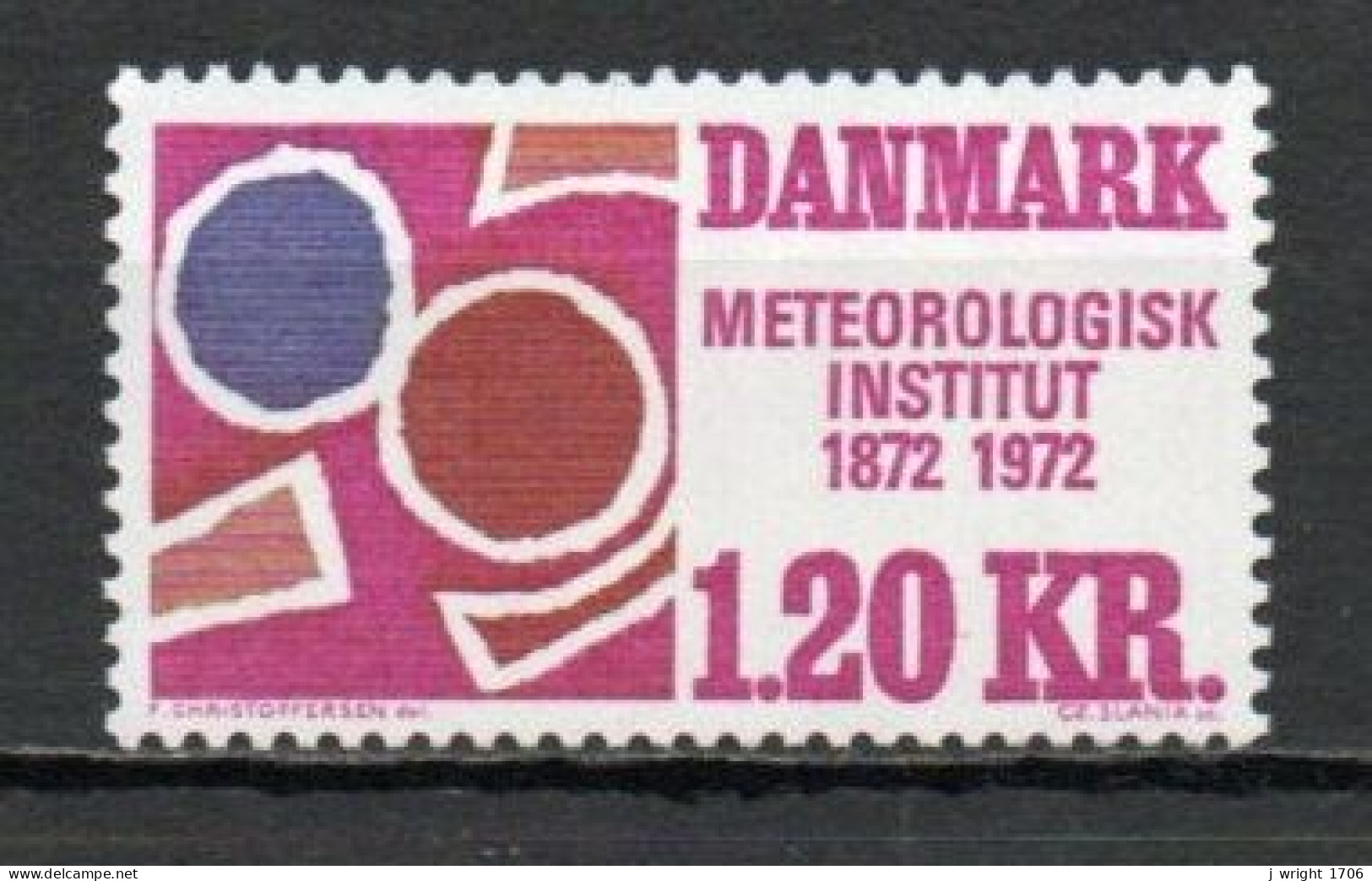 Denmark, 1972, Meteorological Office Centenary, 1.20kr, UNUSED NO GUM - Neufs