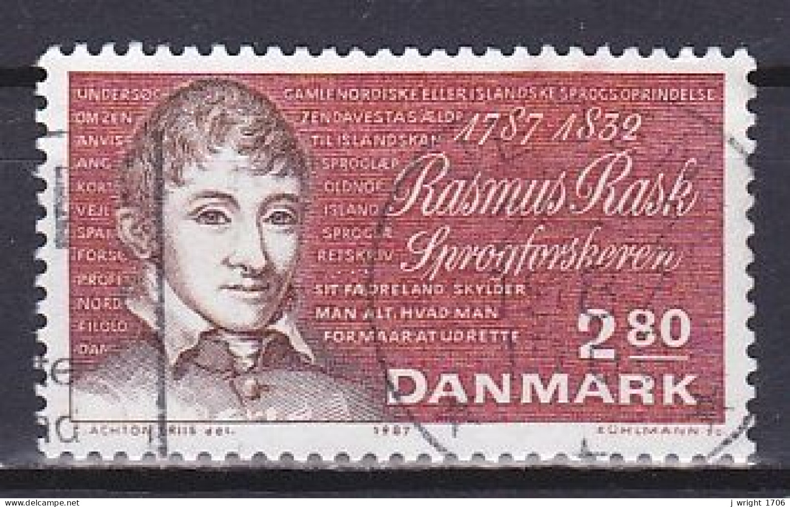 Denmark, 1987, Rasmus Rask, 2.80kr, USED - Usado