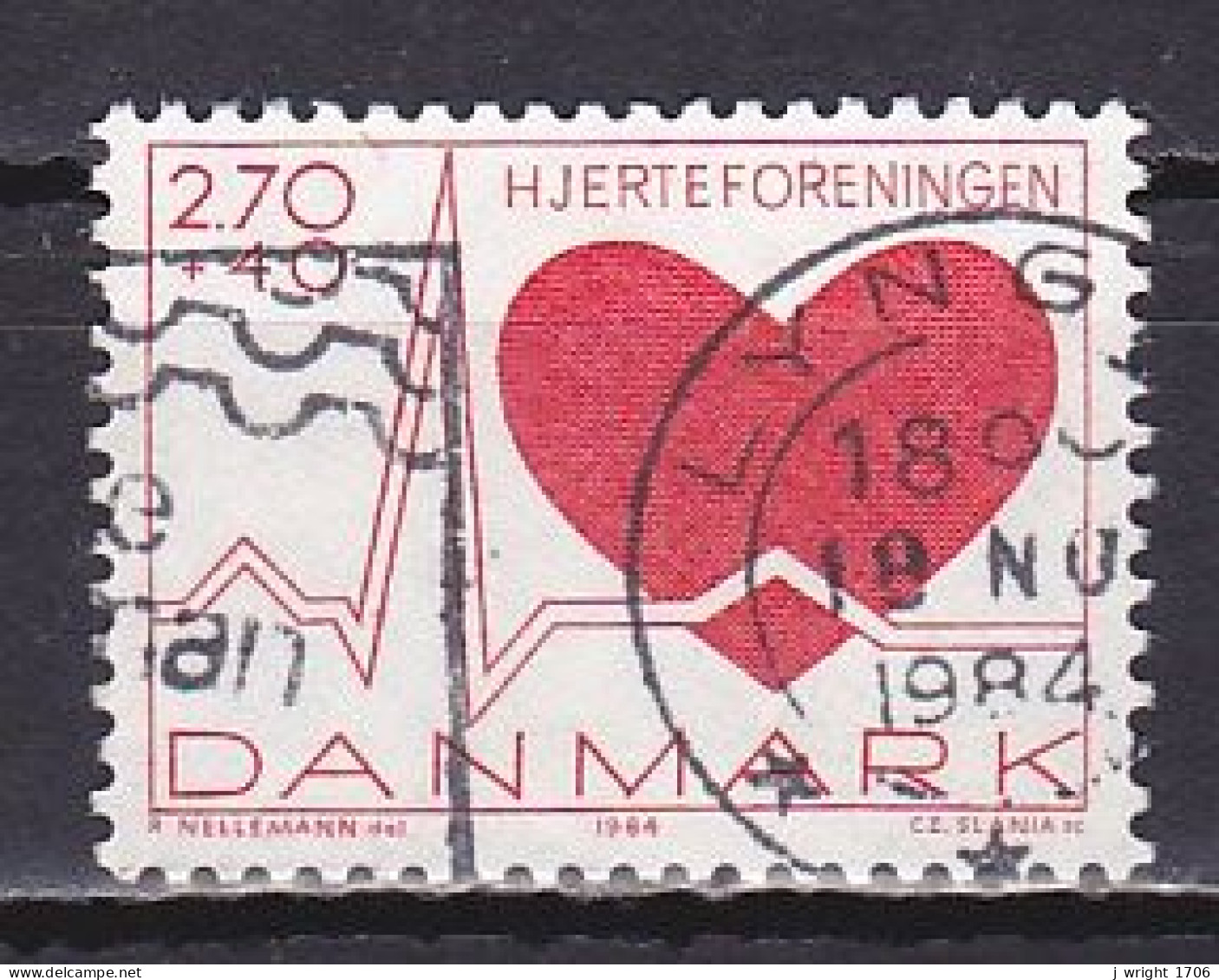 Denmark, 1984, Heart Foundation, 2.70kr + 40ø, USED - Gebruikt