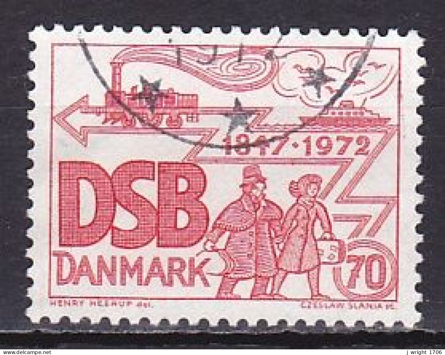 Denmark, 1972, Danish State Railways 125th Anniv, 70ø, USED - Usati