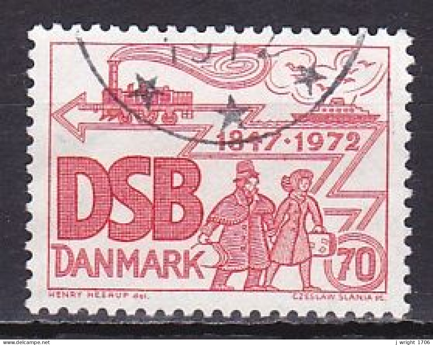 Denmark, 1972, Danish State Railways 125th Anniv, 70ø, USED - Oblitérés