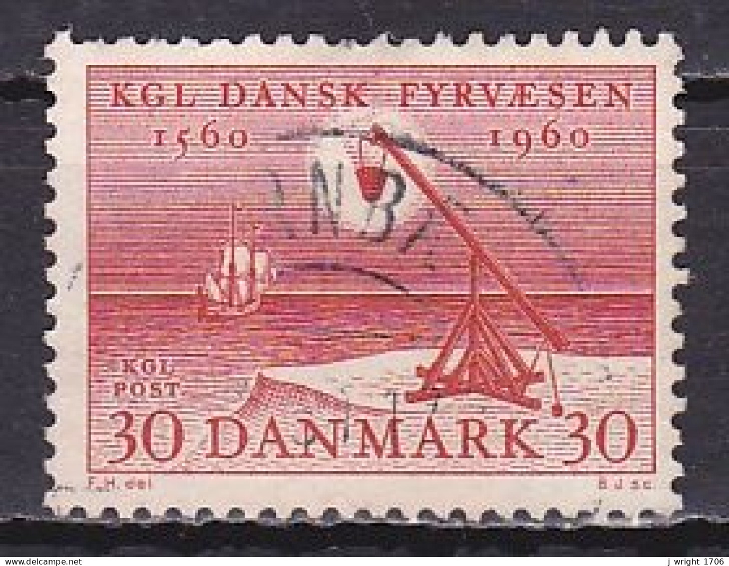 Denmark, 1960, Lighthouse Service 400th Anniv, 30ø, USED - Gebruikt