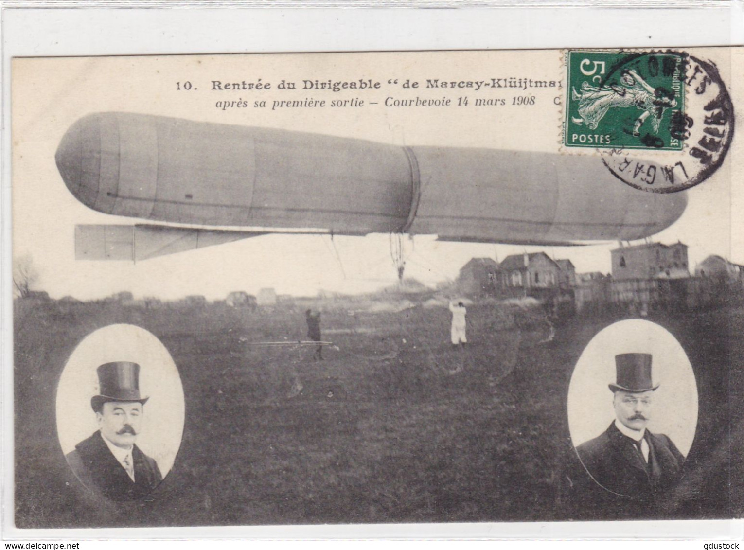 Rentrée Du Dirigeable "de Marcay-Klüijtma Après Sa Première Sortie - Courbevoie 14 Mars 1908 - Dirigibili