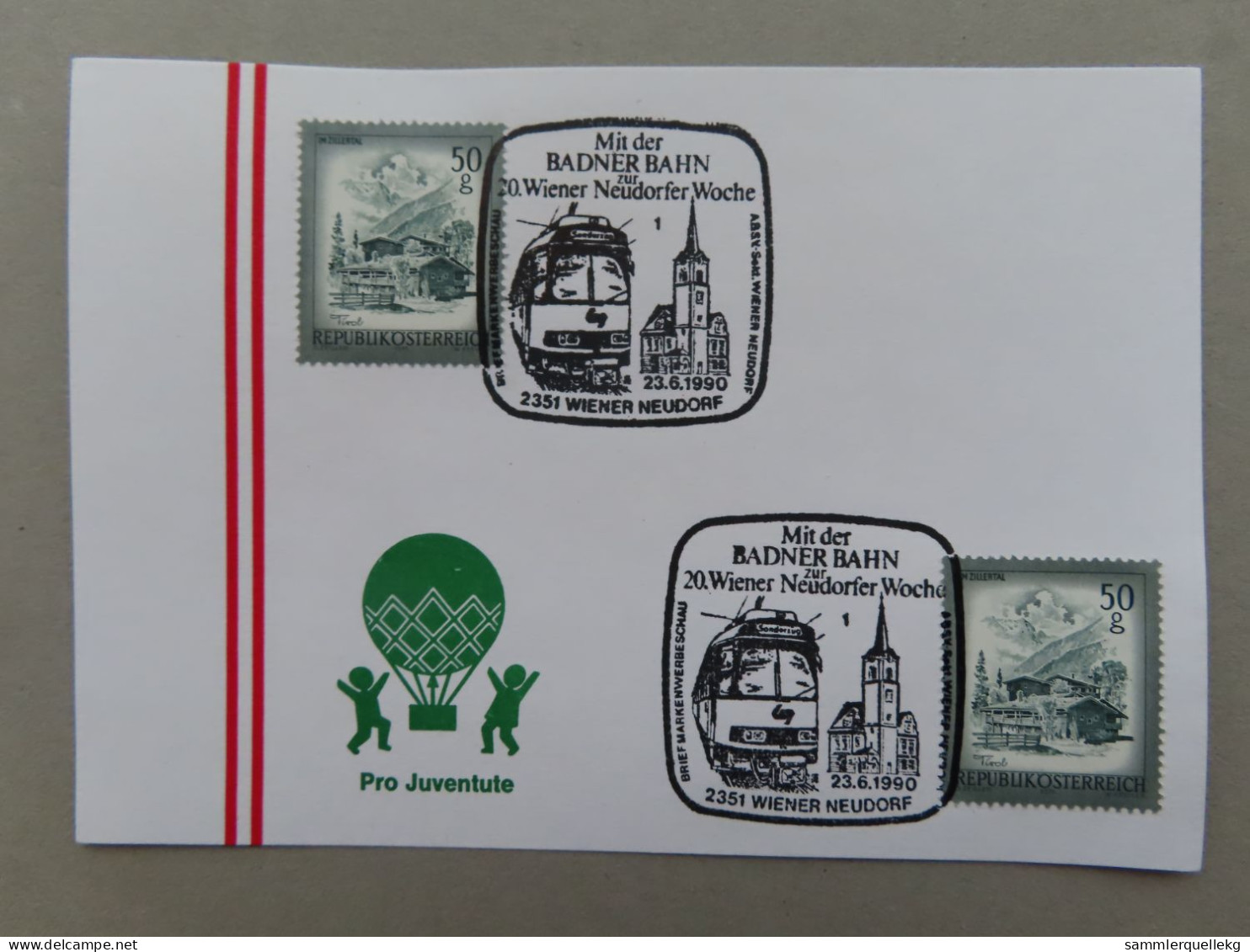 Österreich Pro Juventute-mit Sonderstempel 23. 6. 1990 Wiener Neudorf, Badner Bahn Zur 20. Wiener Neudorf Woche (Nr.550) - Autres & Non Classés