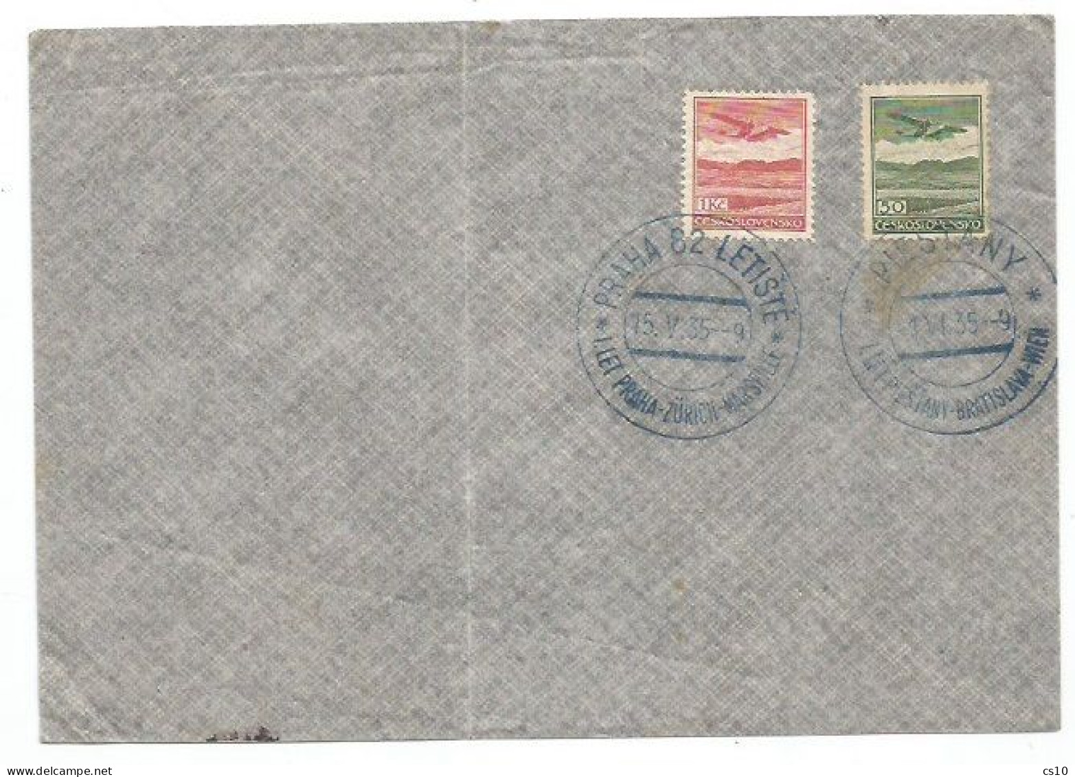 Ceskoslovensko 1935 Airmail #2 First Flight Cachets Praha Zurich Marseille 15may + Piestany Bratislava Wien 1jun - No Tr - Other (Air)