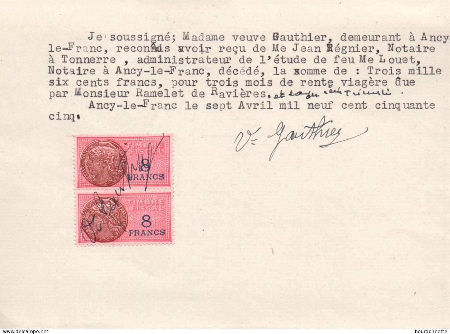 TIMBRES FISCAUX Sur Documents Ancy Le Franc Yonne Ravieres - Lettres & Documents