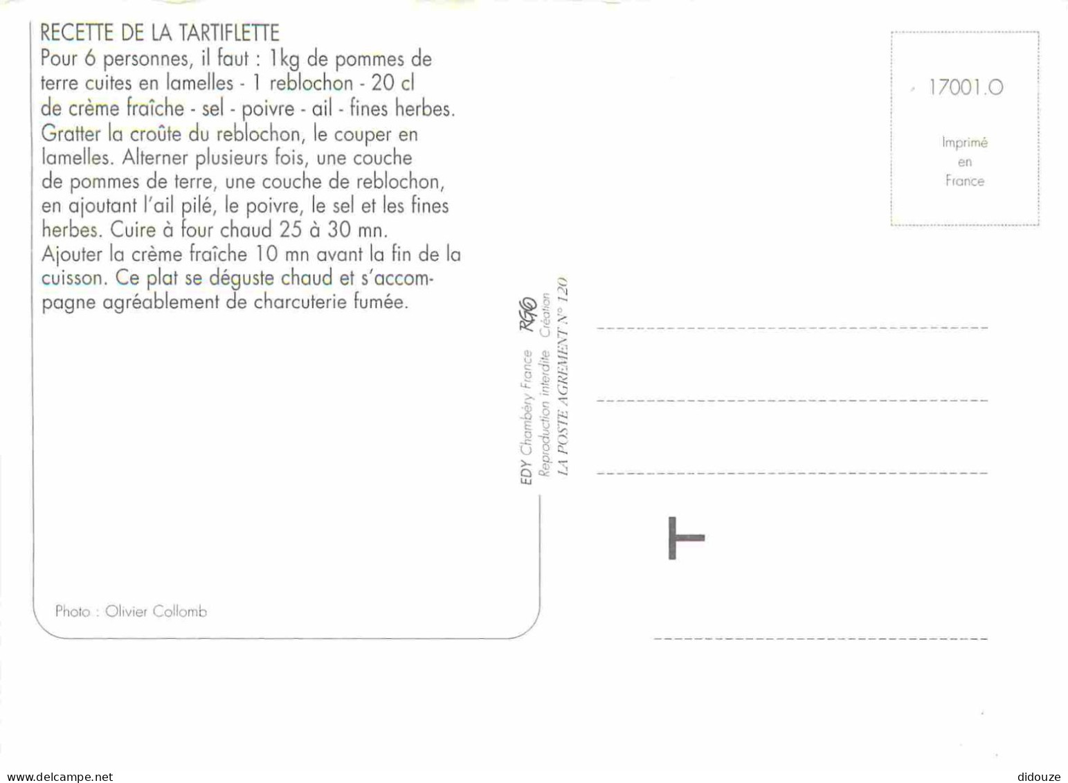 Recettes De Cuisine - Tartiflette - Gastronomie - CPM - Voir Scans Recto-Verso - Küchenrezepte