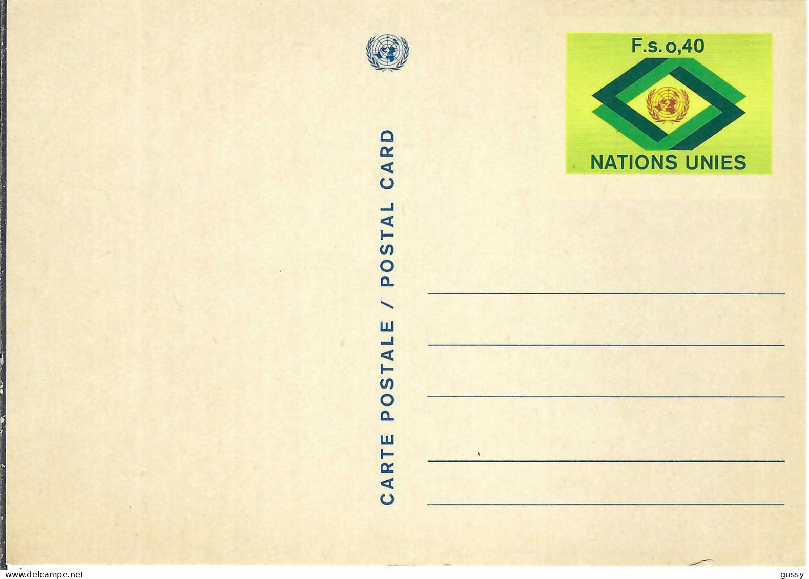 NATIONS UNIES Genève Ca.1980: CP Entier De 40c Neuve - Briefe U. Dokumente
