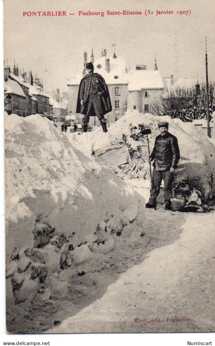 Pontarlier Animée Faubourg Saint-Etienne En 1907 Neige - Pontarlier