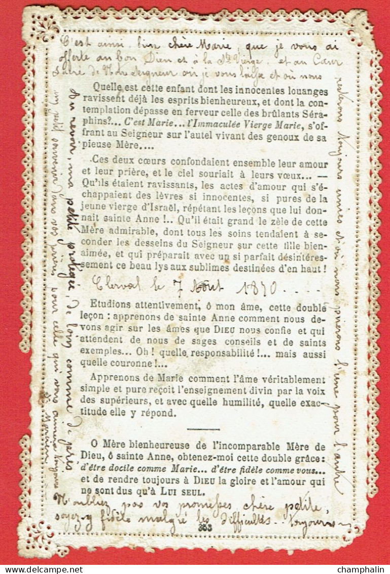 Image Pieuse - Sainte-Anne - Oh La Bienheureuse Mère - Modèle Des Mères Selon Le Coeur De Dieu - Carte Dentelle Canivet - Religion & Esotericism