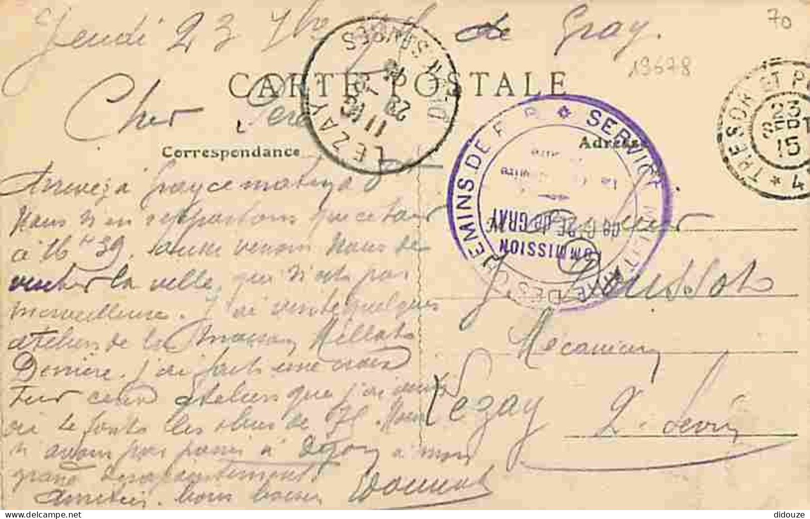 70 - Gray - La Saone Et Les Quais - Correspondance - Oblitération Ronde De 1915 - CPA - Voir Scans Recto-Verso - Gray