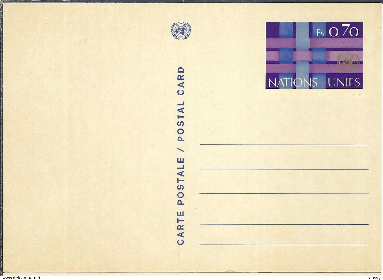 NATIONS UNIES Genève Ca.1990: CP Entier De 70c Neuve - Briefe U. Dokumente