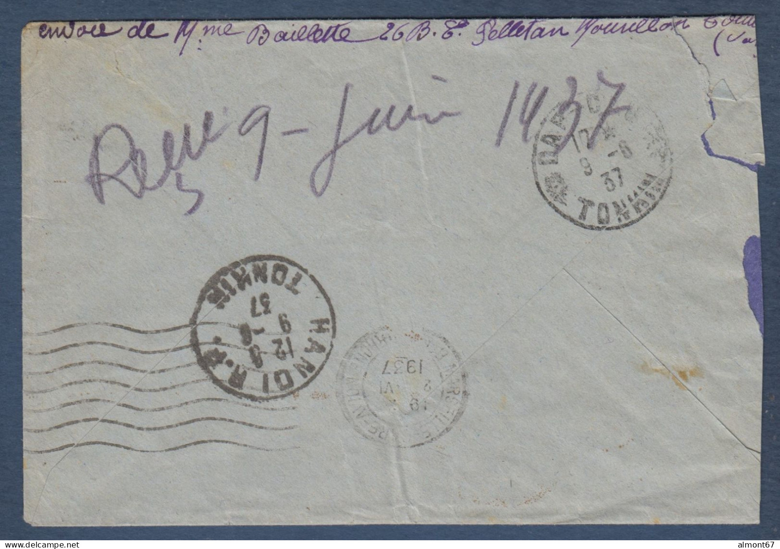 P.A. N° 13 Seul Sur Lettre Pour Le Tonkin - 1927-1959 Lettres & Documents