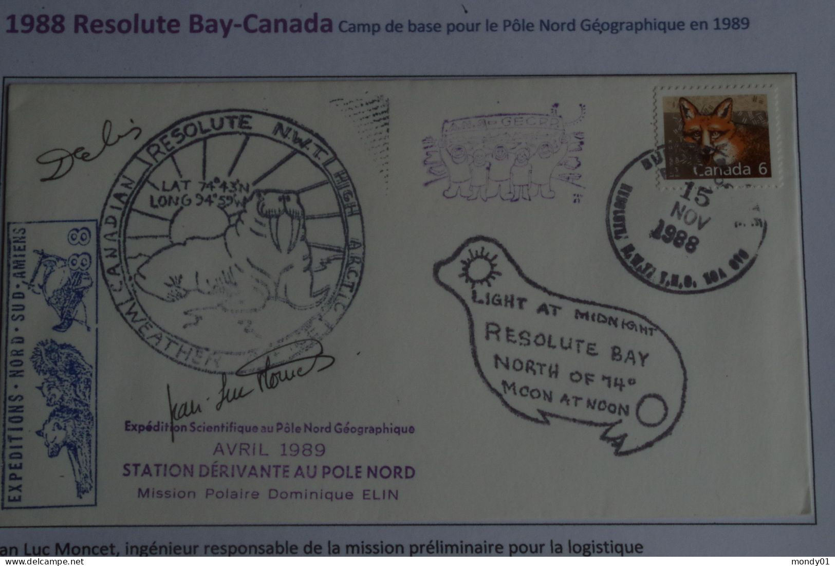 M43/ Resolute Bay Canada Pole Nord Geographique 1988 Photo  Morse Météo Phoque Seal Renard Drifting Ice Island TAAF - Klima & Meteorologie