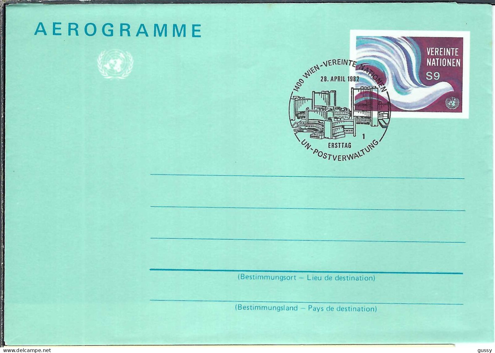 NATIONS UNIES Vienne Ca.1982: Aérogramme Entier De 9S Obl. PJ - Covers & Documents