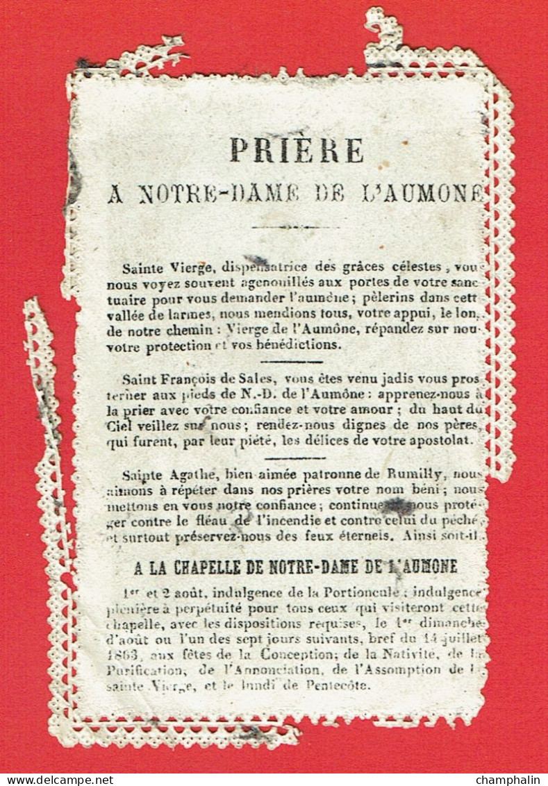 Image Pieuse - Souvenir De Notre-Dame De L'Aumône, Bien Aimée Patronne De Rumilly (74) - Carte Dentelle Canivet - Religion &  Esoterik