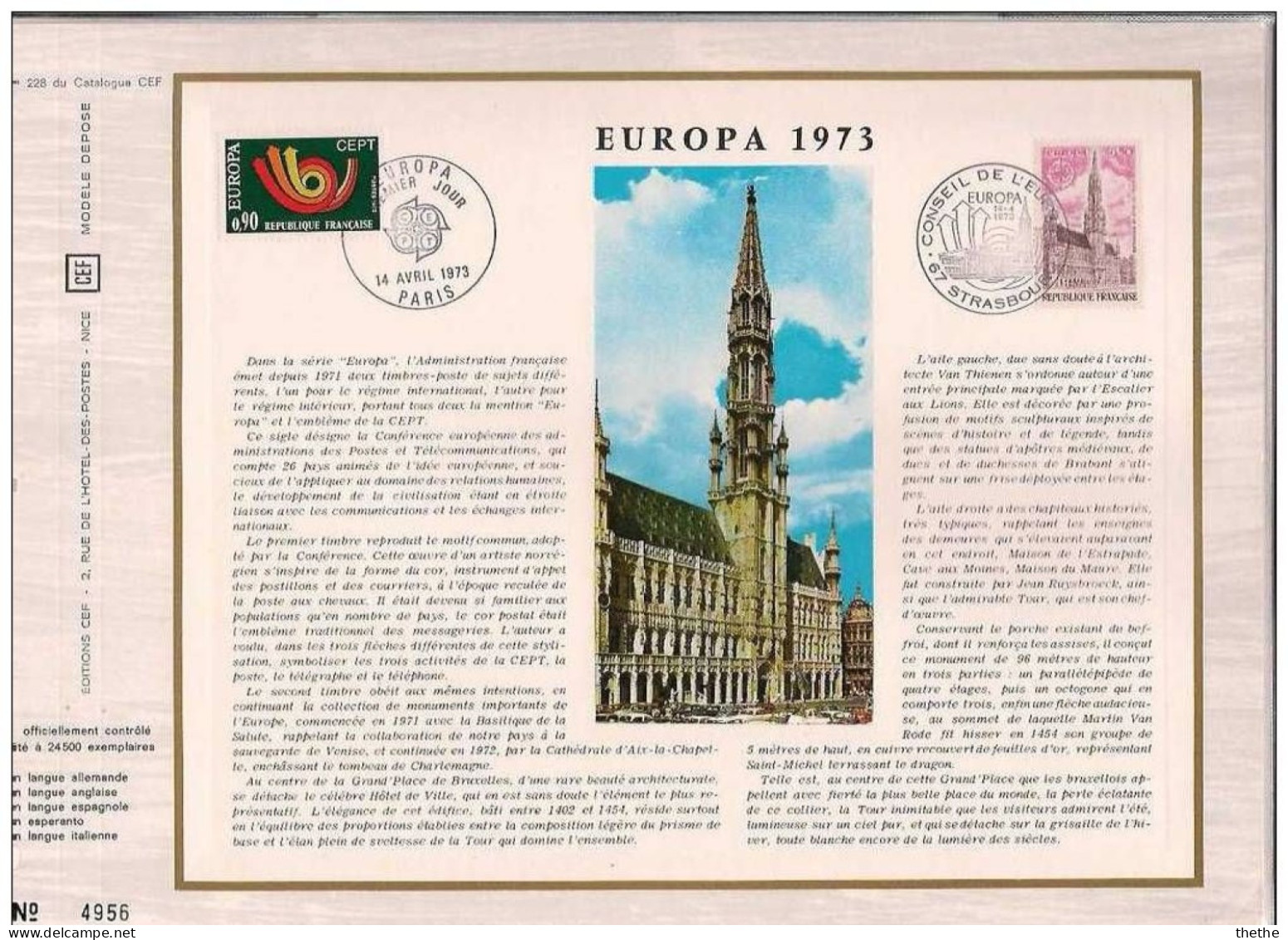 FRANCE - FDC - EUROPA  - Feuillet N° 228 Du Catalogue CEF - 1970-1979