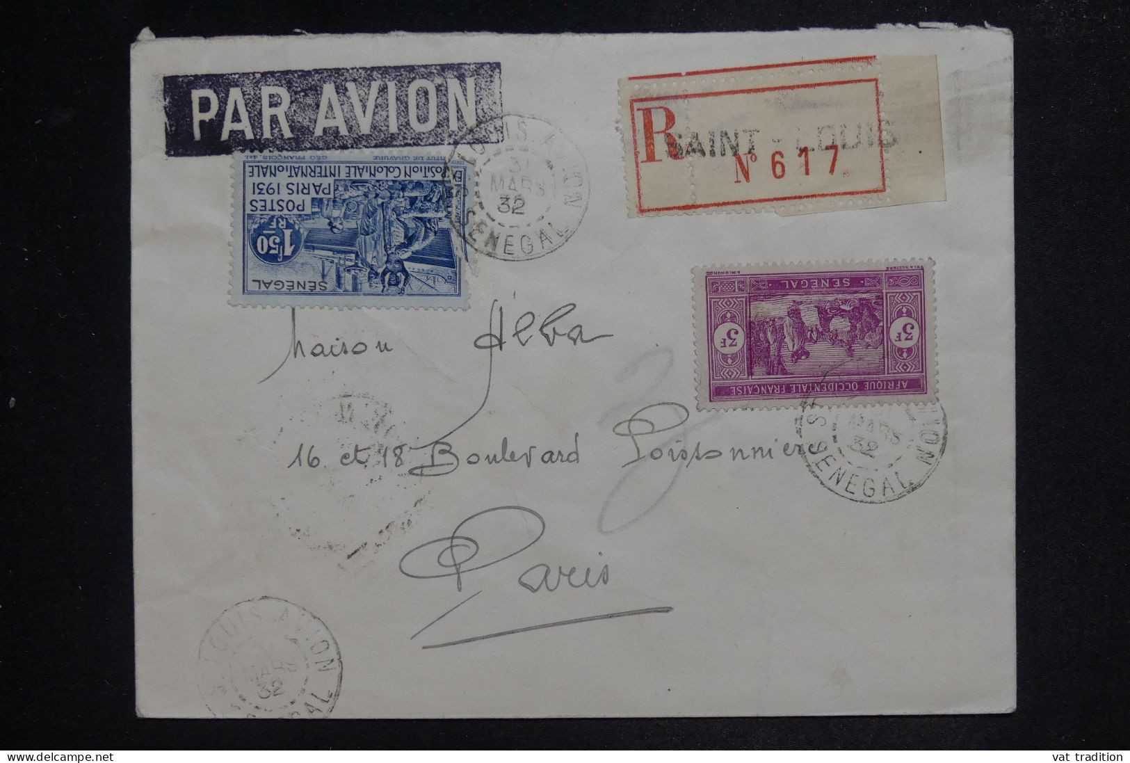 SÉNÉGAL - Enveloppe En Recommandé De Saint Louis Pour Paris En 1932 Par Avion - L 151900 - Brieven En Documenten