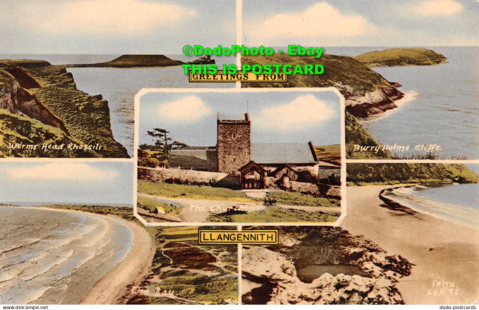 R380199 Greetings From Llangennith. The Church. Burry Holme Cliffs. F. Frith. Mu - Monde