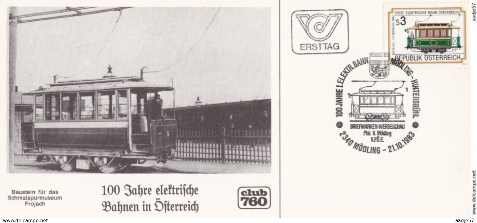 Austria Österreich FDC Card 21.10.1983 100 Jahre Electrische Bahnen - Tram