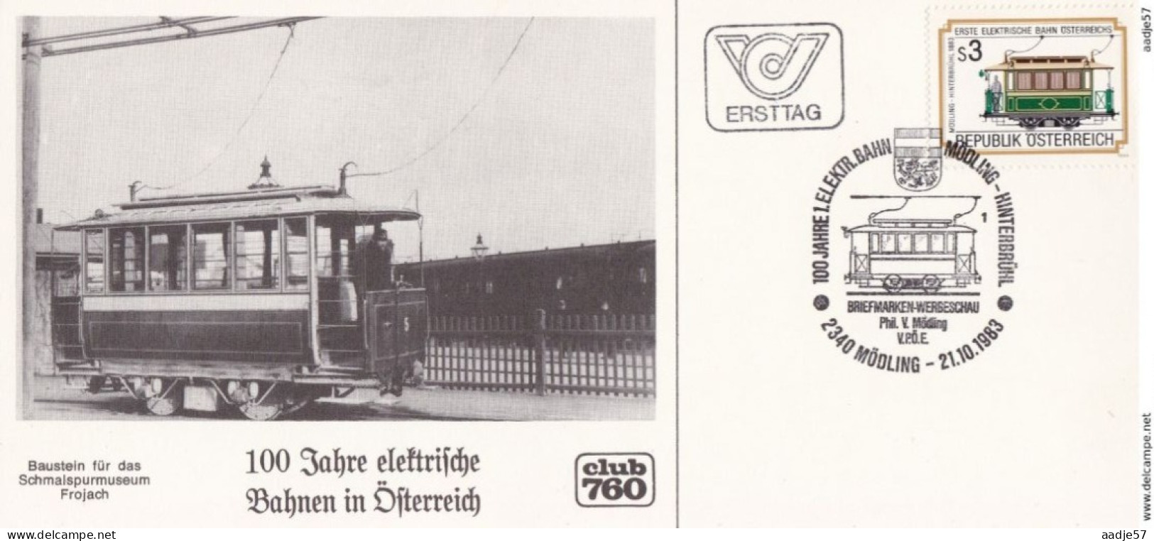 Austria Österreich FDC Card 21.10.1983 100 Jahre Electrische Bahnen - Tranvías