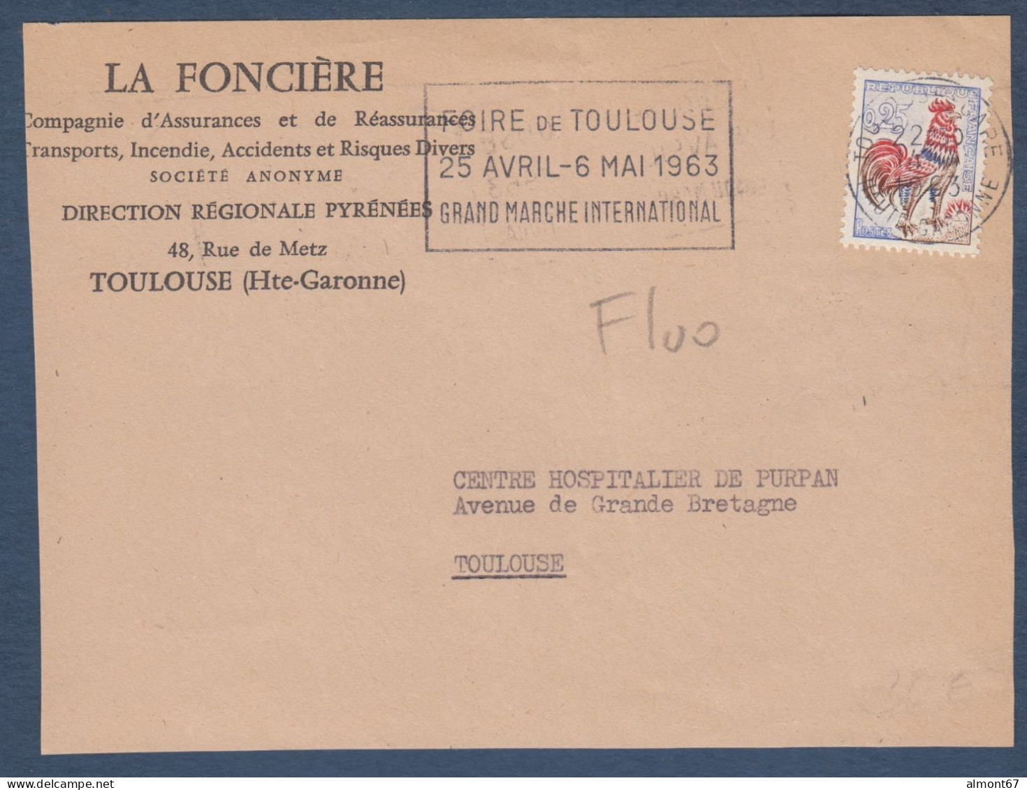 Coq N° 1331d ( Fluo ) Sur Devant De Lettre - Lettres & Documents