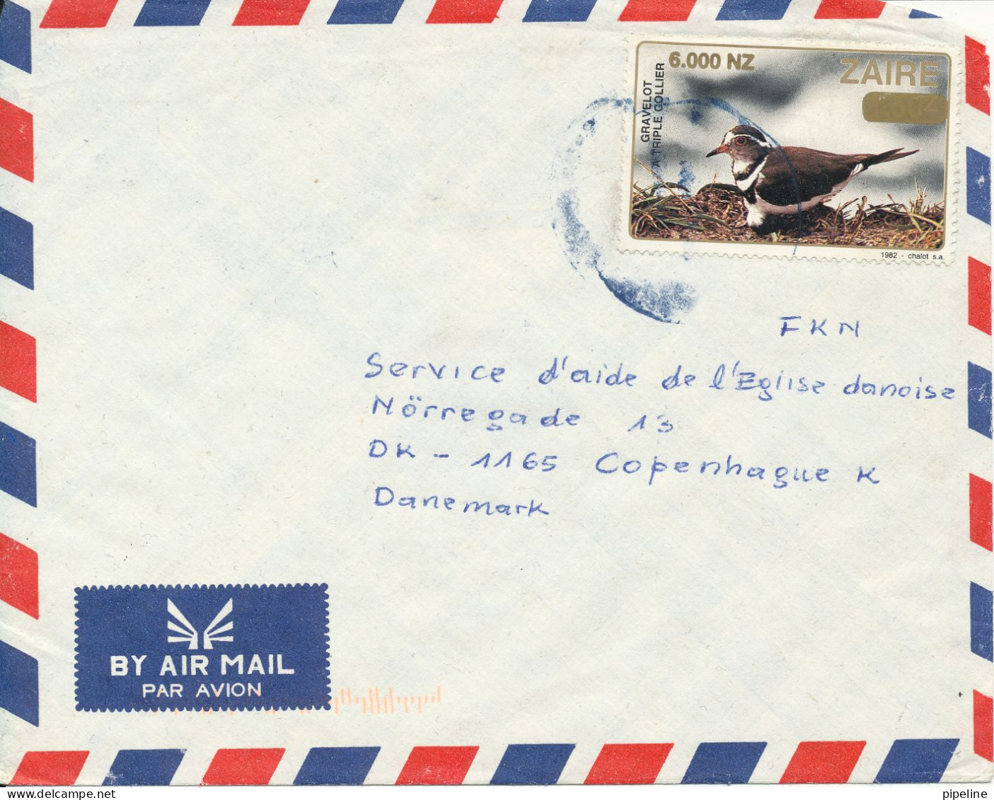 Zaire Air Mail Cover Sent To Denmark 1982 Single Franked BIRD A Little Tear At The Top Of The Backside - Covers & Documents