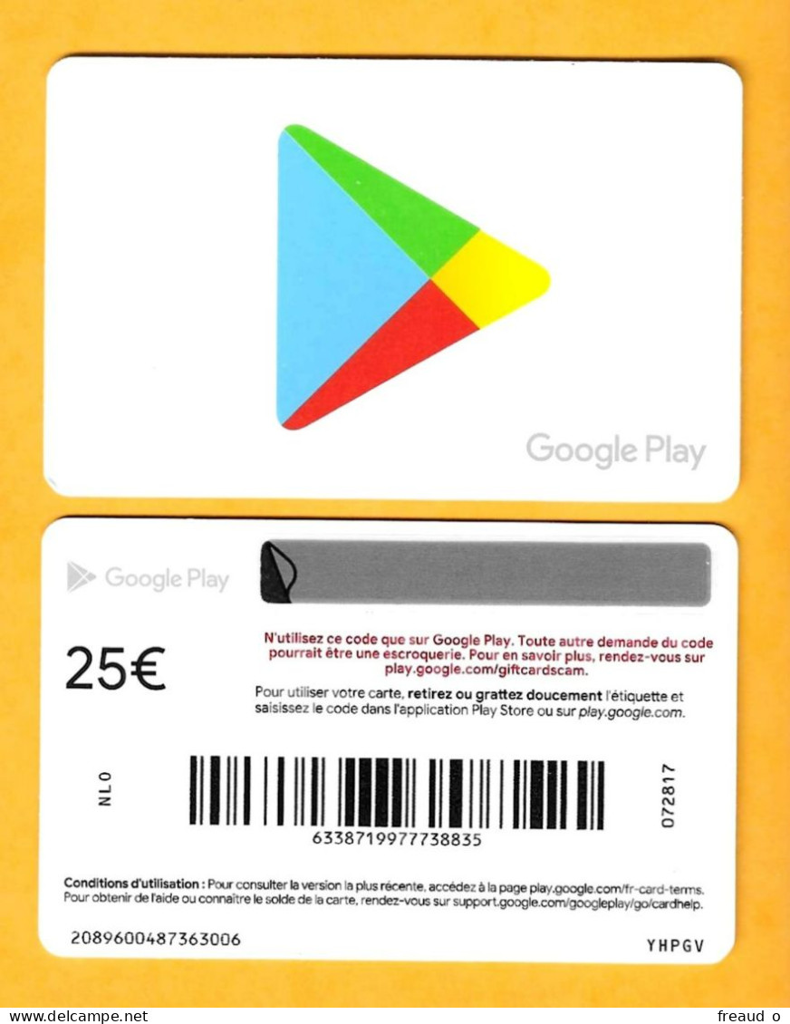 Carte Cadeau GOOGLE PLAY - NLO - 25€ - écriture En Rouge - - Gift Cards