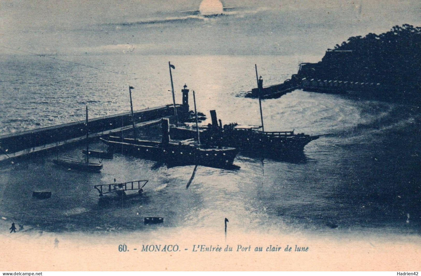 RECTO/VERSO - CPA - MONTE CARLO - L'ENTREE DU PORT AU CLAIR DE LUNE - Port