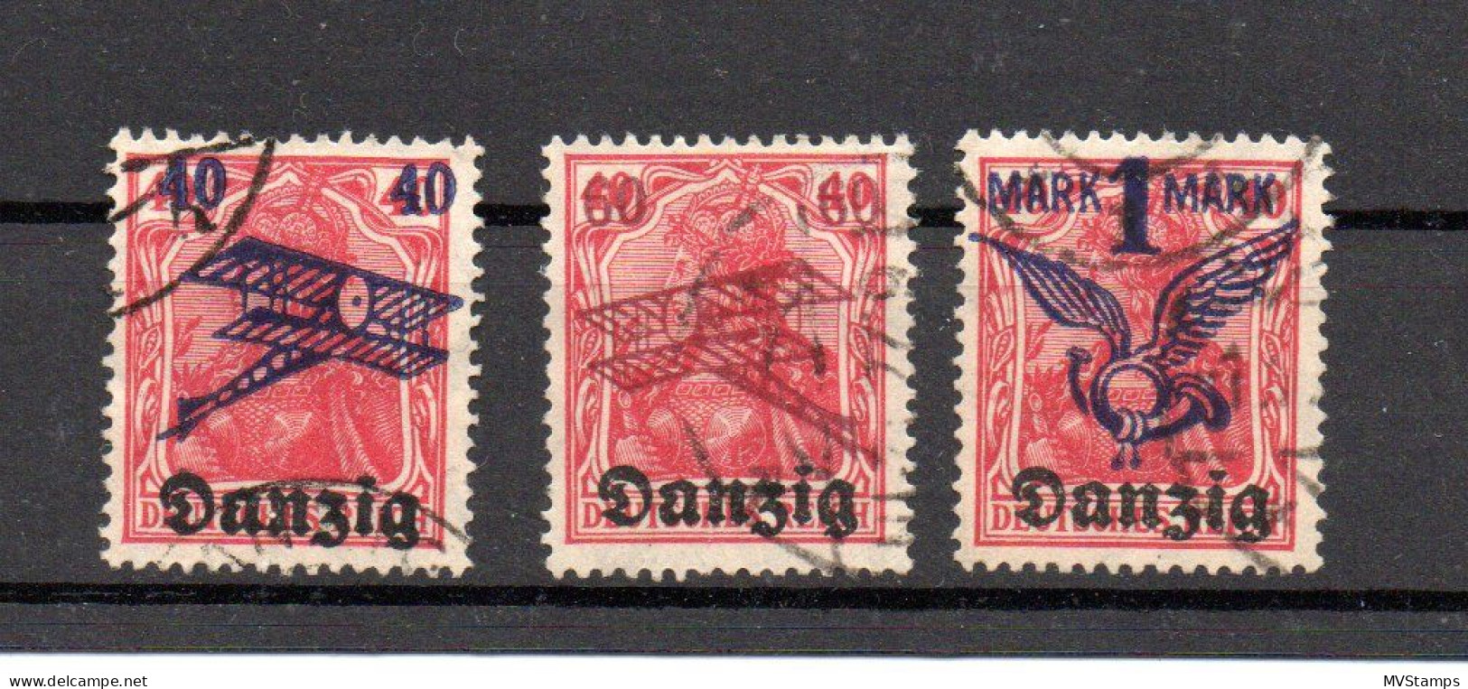 Danzig (Germany) 1920 Set Overprinted Airmail/aviation Stamps (Michel 50/52) Used - Used