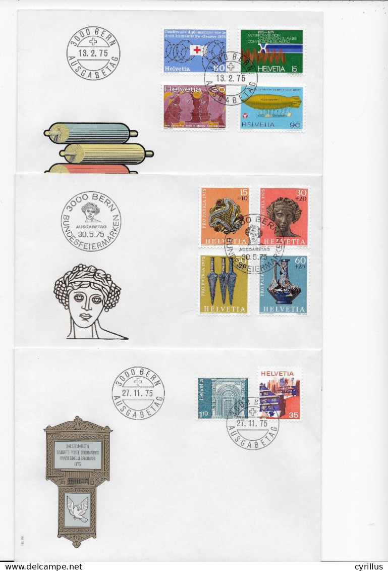 Suisse FDC 1975 - 3 Enveloppes - FDC