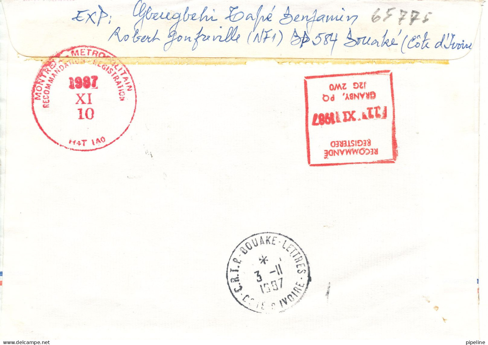 Ivory Coast Registered Air Mail Cover Sent To Canada 31-10-1987 Topic Stamps - Costa D'Avorio (1960-...)