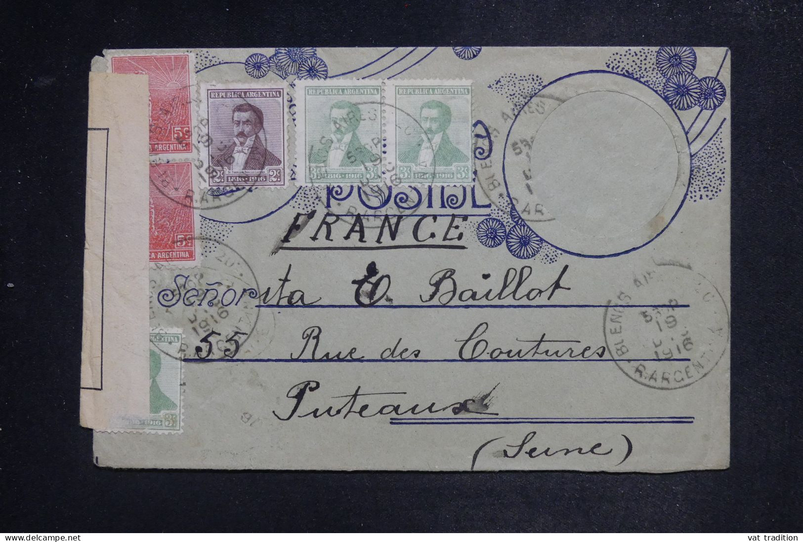 ARGENTINE - Enveloppe ( Pour Carte Postale ) De Buenos Aires Pour La France En 1916 Avec Contrôle Postal - L 151904 - Brieven En Documenten