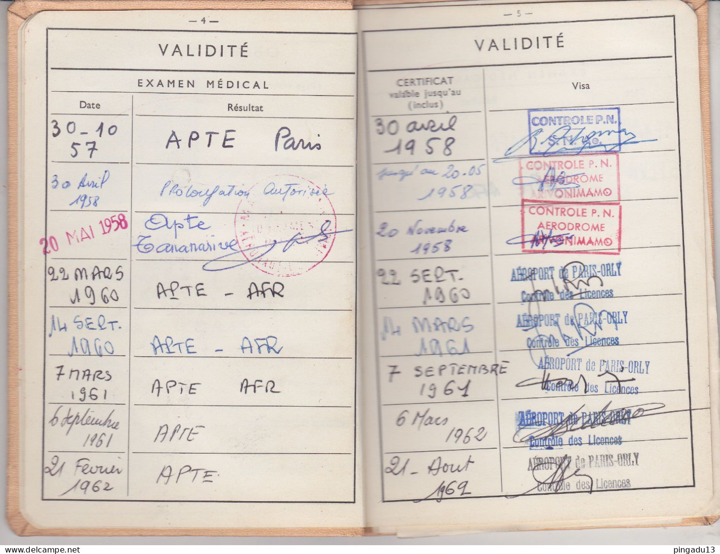 Aviation Air France Rare Certificat De Sécurité Et Sauvetage D'une Hôtesse De L'air Période 1957-1963 Excellent état - Sonstige & Ohne Zuordnung