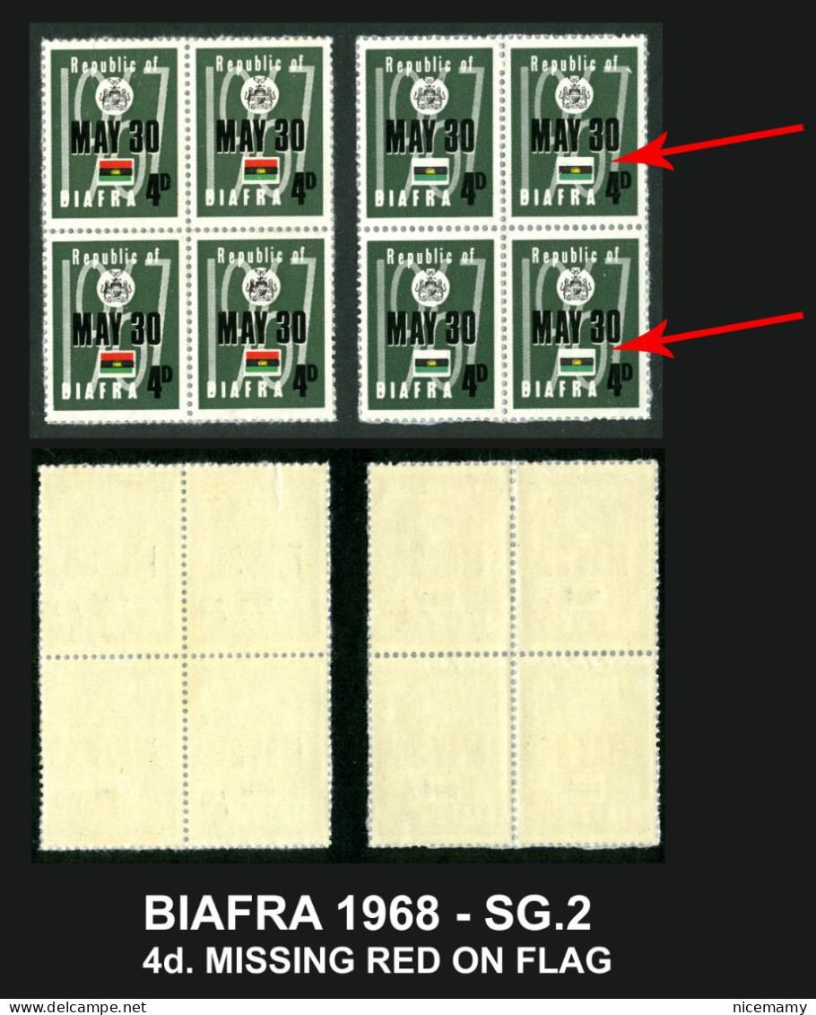 BIAFRA NIGERIA 1968 Mint SG.2 ERROR - 4d. MISSING RED ON FLAG, VERY RARE, SEE NOTE! - Nigeria (1961-...)