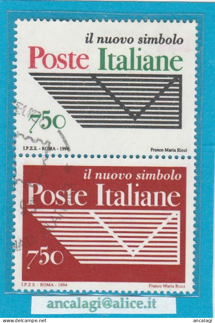 USATI ITALIA 1994 - Ref.0709 "POSTE ITALIANE: Il Nuovo Simbolo" 2 Val. In Coppia - - 1991-00: Oblitérés