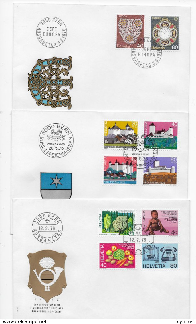 Suisse FDC 1976 - 3 Enveloppes - FDC