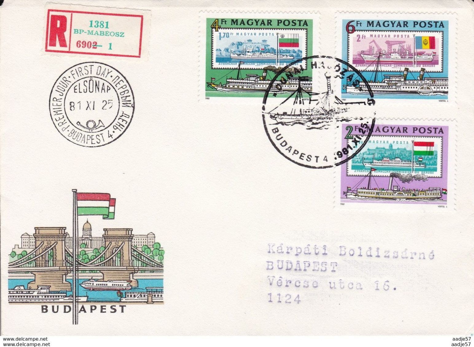 Ungarn Hongary Hongrie FDC 25-09-1981 Donau Ships - Brieven En Documenten