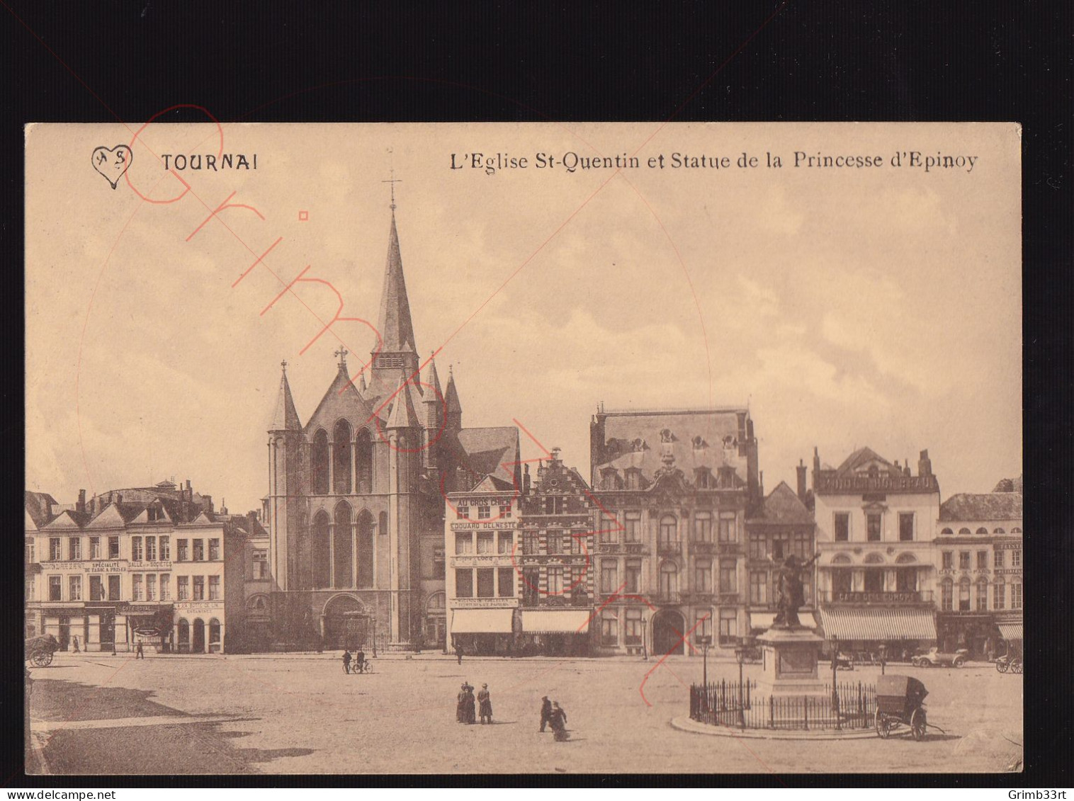 Tournai - L'Eglise St-Quentin Et Statue De La Princesse D'Epinoy - Postkaart - Tournai