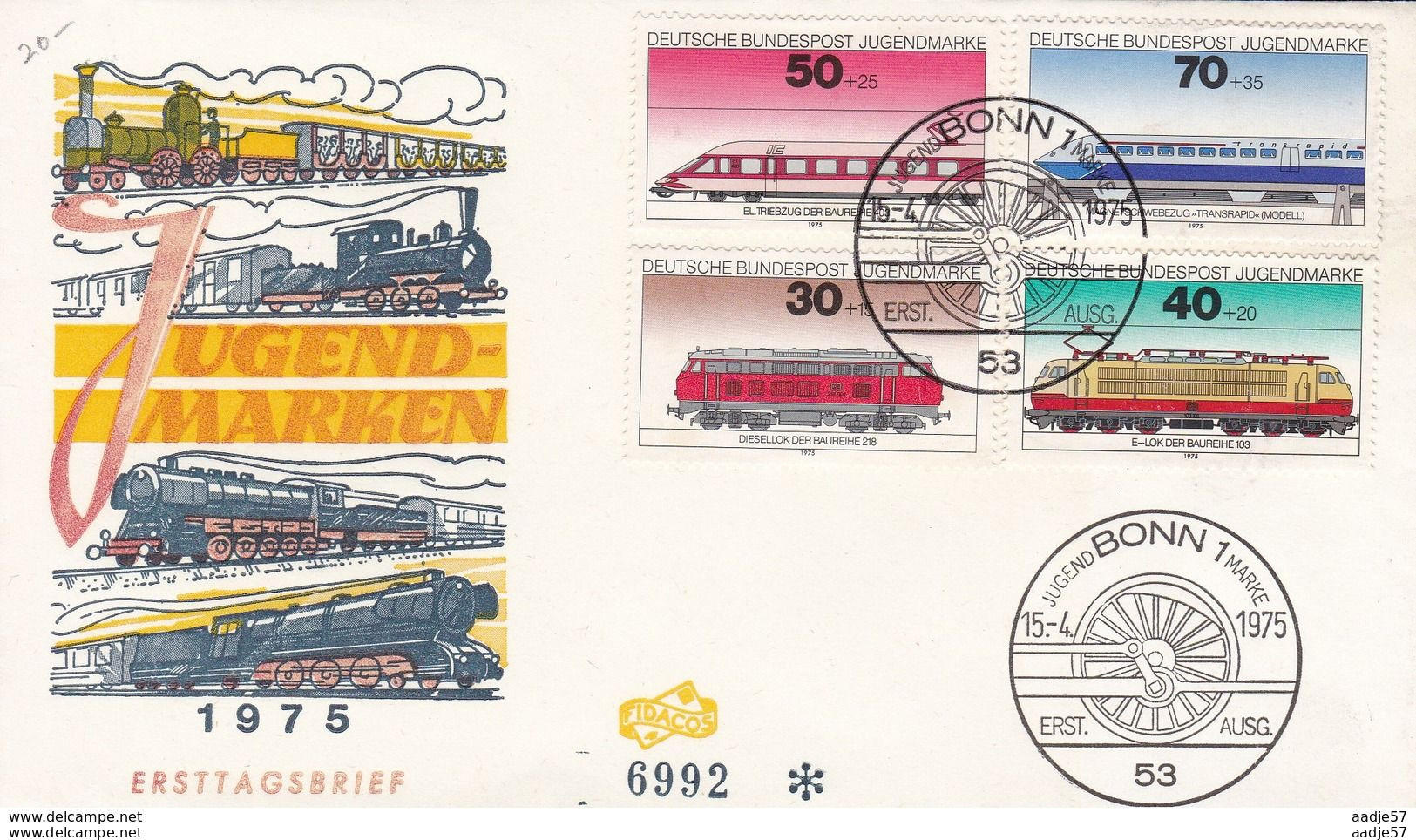 Deutschland Germany 15.04.1975 FDC Jugendmarken Trains - Trains