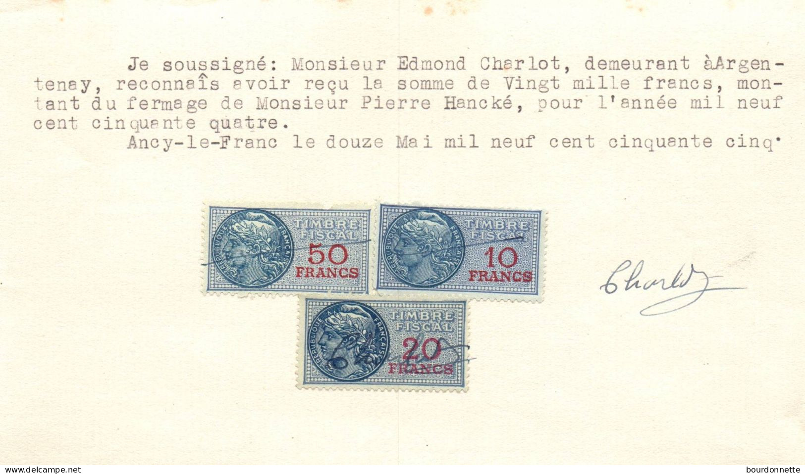 TIMBRES FISCAUX Sur Documents 1955  ANCY LE FRANC - Briefe U. Dokumente