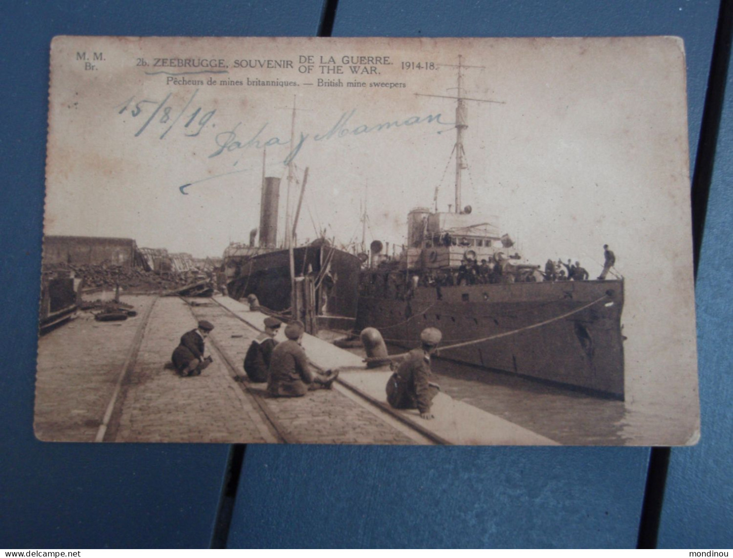 Cpa Sépia ZEEBRUGGE SOUVENIR DE LA GUERRE 1914-1918 Pêcheurs De Mines Britanniques. British Mine Sweepers. 1919 - Zeebrugge