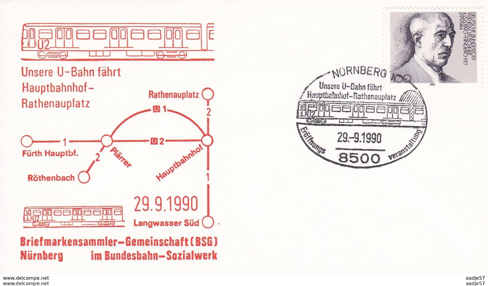 Deutschland Germany Spec Canc 29.09.1990 Eröffnung U-Bahn Hauptbahnhof - Rathenauplatz Nürnberg - Treni