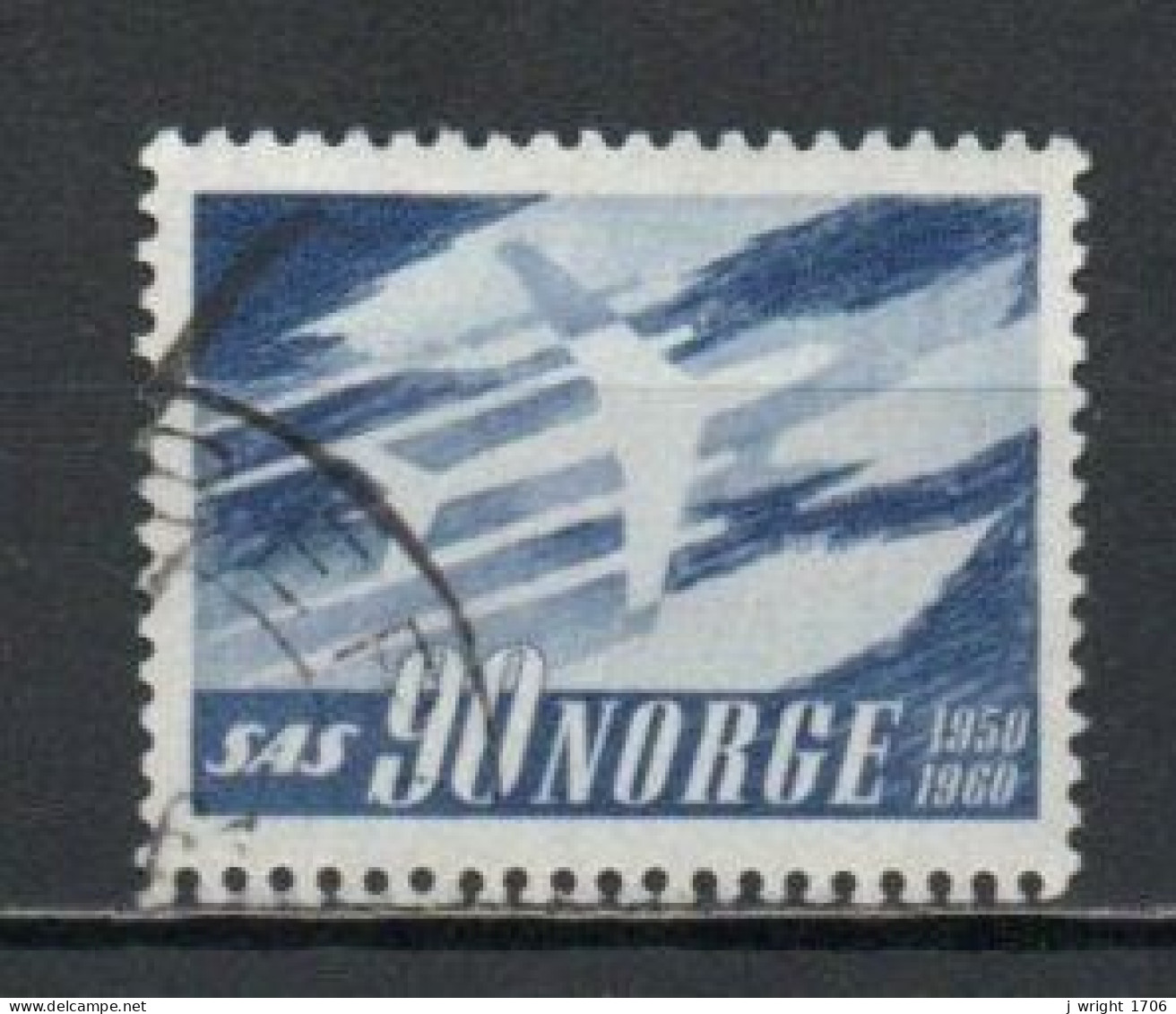 Norway, 1961, SAS Airline 10th Anniv, 90ö, USED - Used Stamps