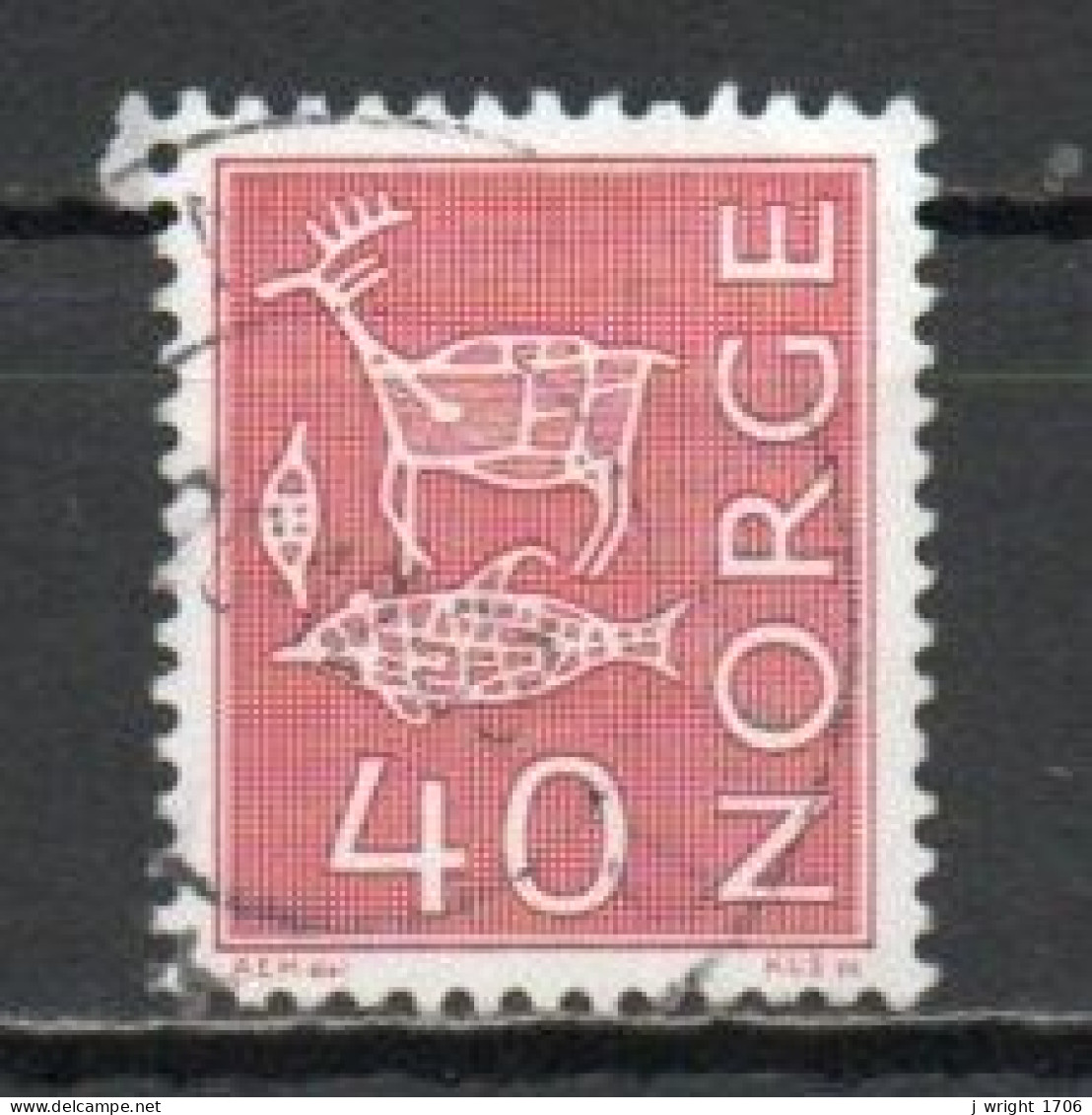 Norway, 1967, Motifs/Cave & Rock Paintings, 40ö/Red/Phosphor, USED - Gebruikt