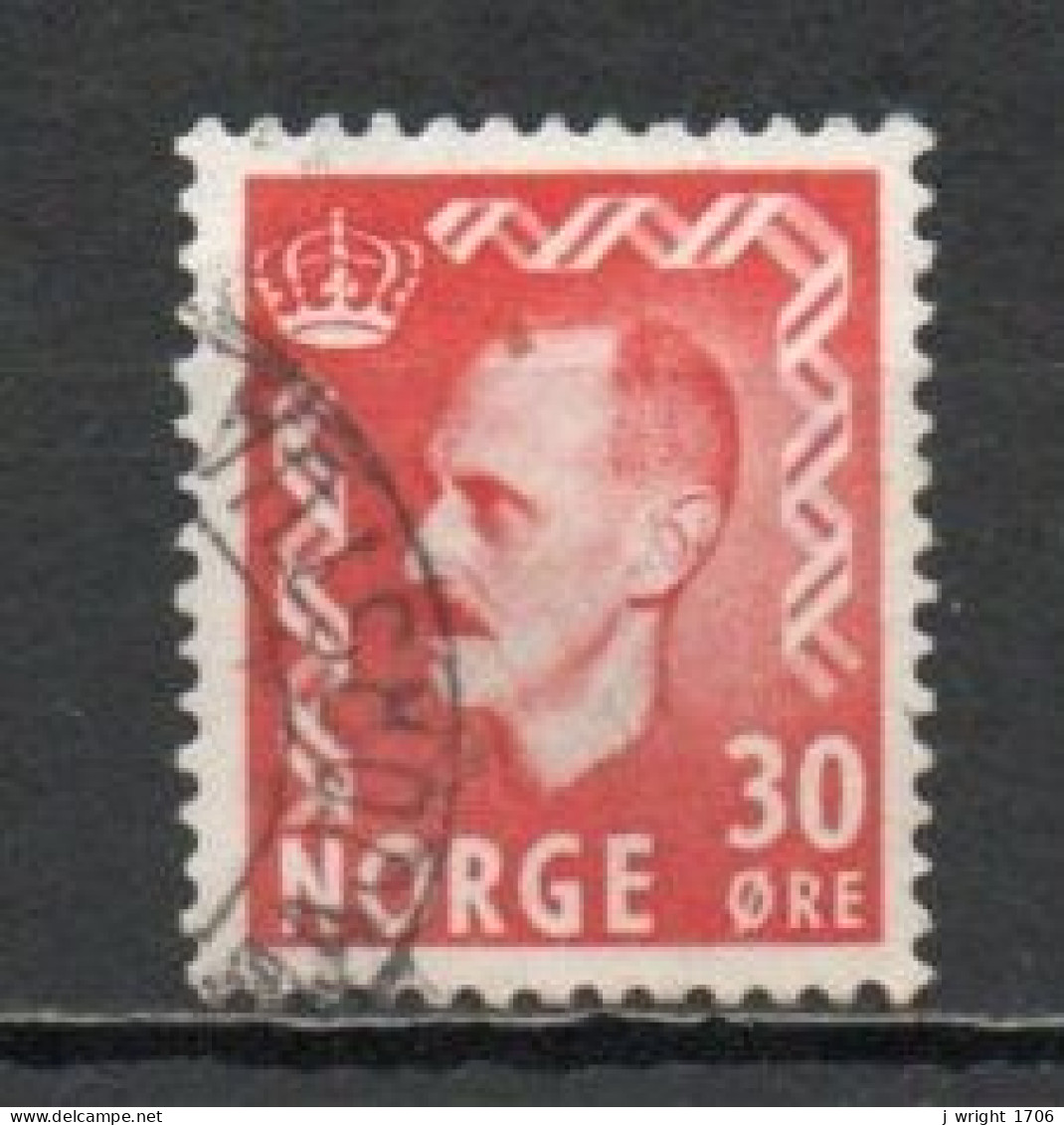 Norway, 1951, King Haakon VII, 30ö/Scarlet, USED - Used Stamps