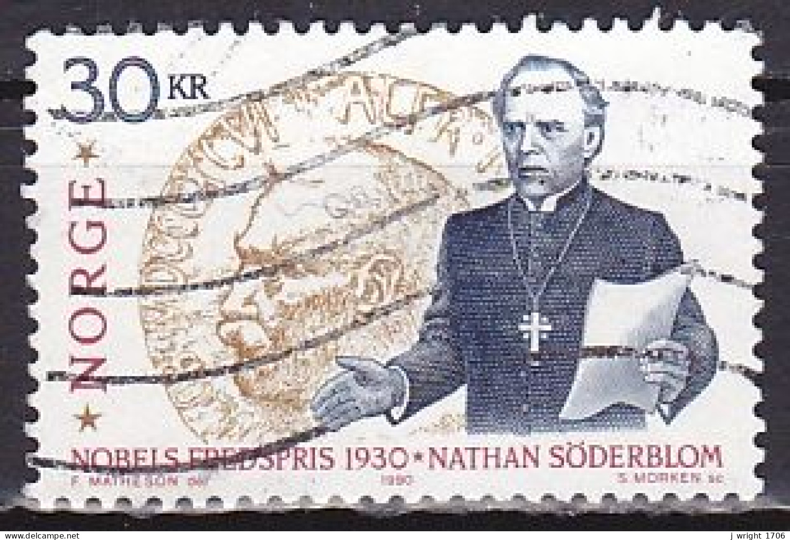 Norway, 1990, Nobel Peace Prize Winner/Nathan Söderblom, 30kr, USED - Used Stamps