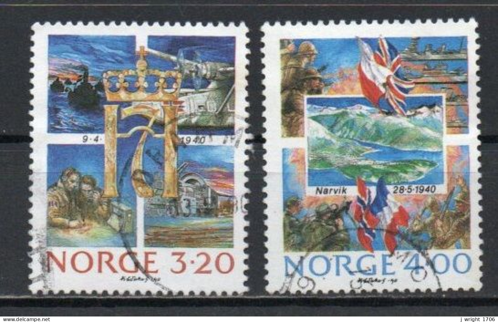 Norway, 1990, German Invastion Of Norway 50th Anniv, Set, USED - Gebruikt