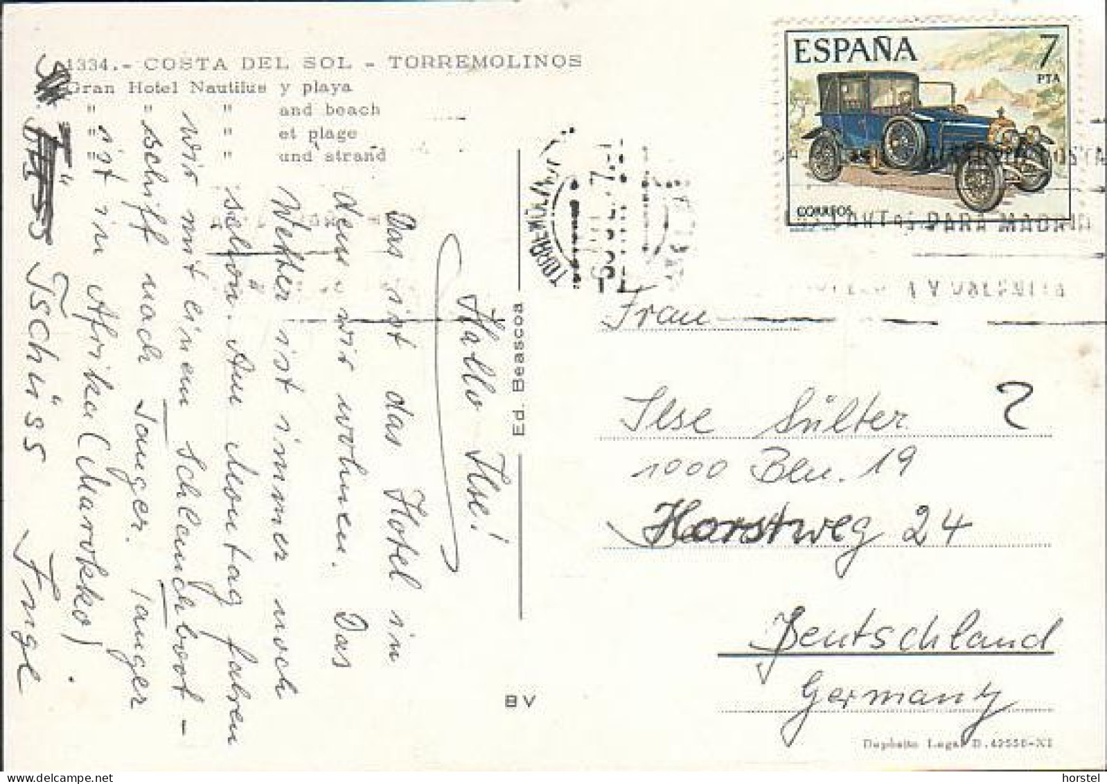 Spanien - Costa Del Sol - Torremolinos - Grand Hotel Nautilus - Catamaran - Nice Stamp "car" - Málaga