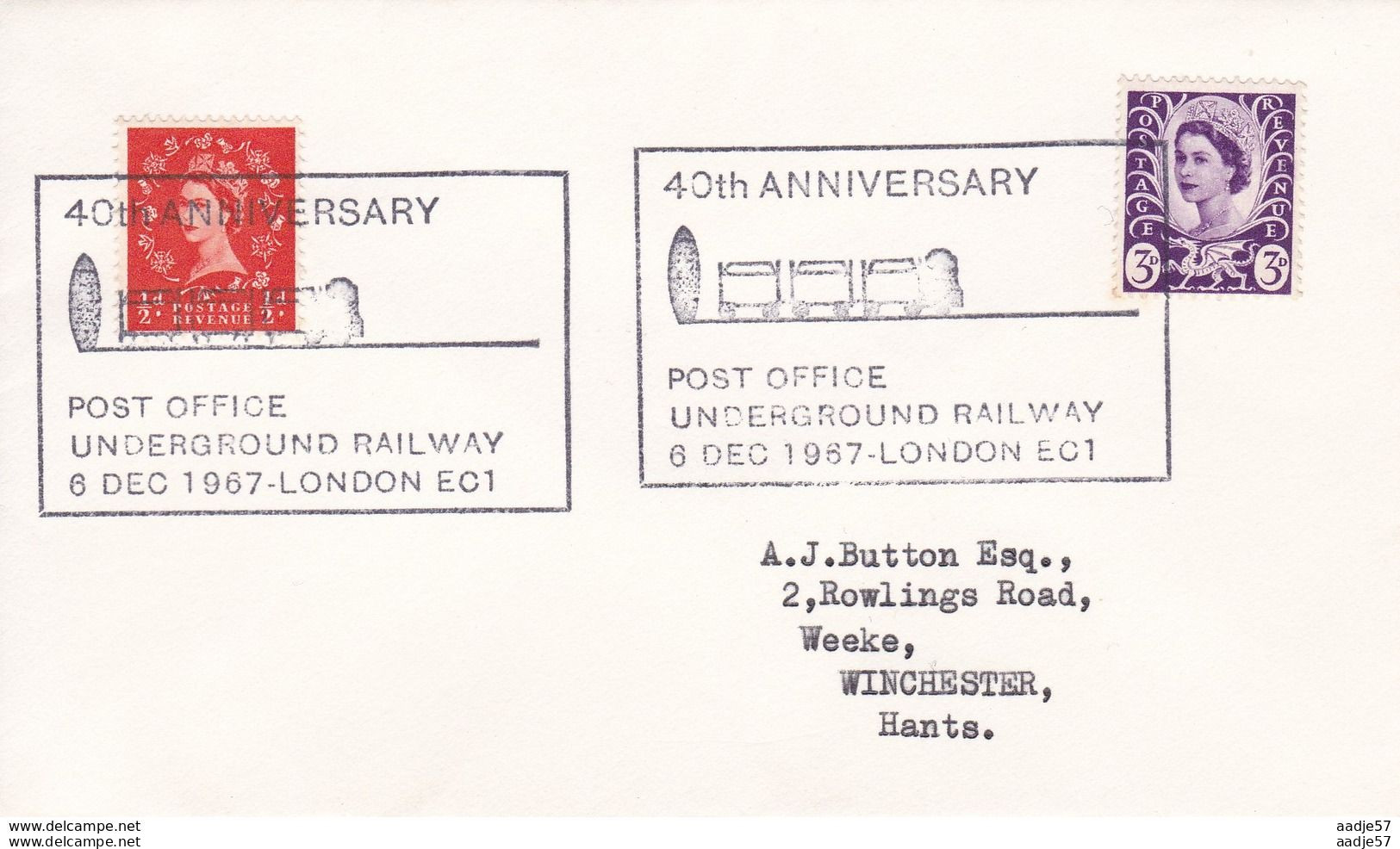 England Great Britain 40th Anniversary LONDON POST OFFICE UNDERGROUND RAILWAY 1967 2239 - Treni